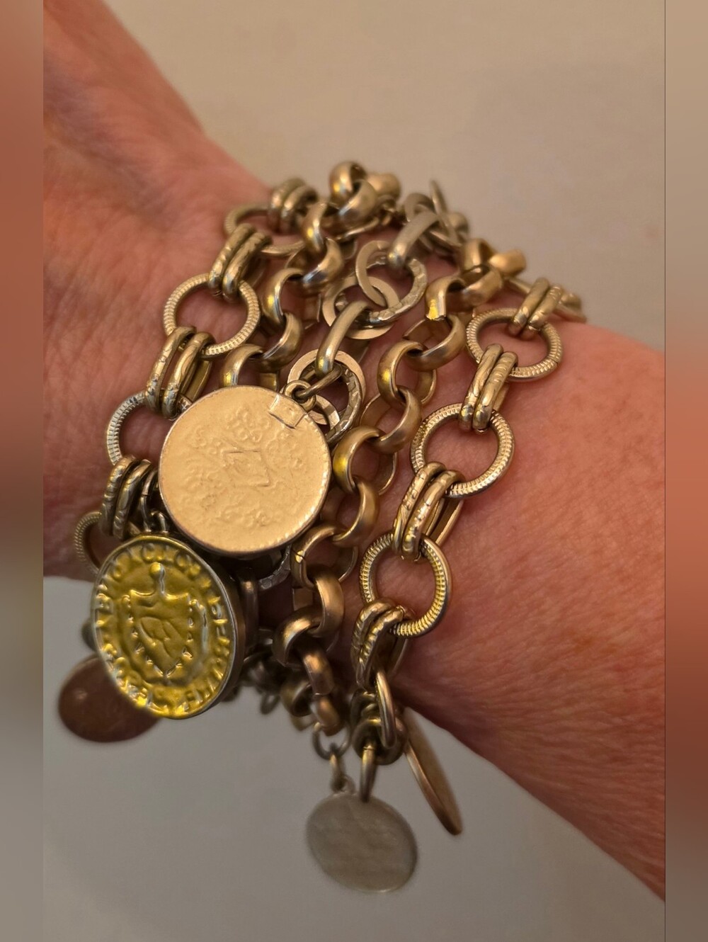 CHICO'S VIntage Gold-Tone Charm  Bracelet - Layered Coin Charms